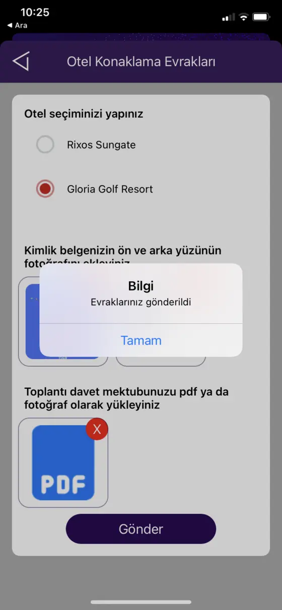event app iletişim ekranı